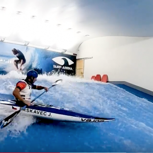 Jiří Prskavec kayaking on the artificial wave