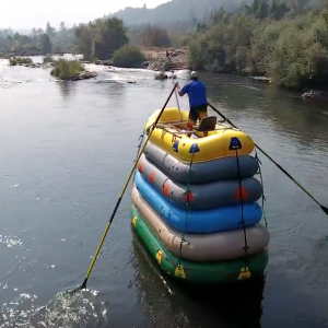 Paddling down rapids on a 6 Raft Stack!