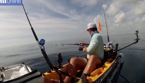 While out fishing on the open water on his kayak, this fisherman encountered a hungry bull shark who continuously went at his big catch and tore it to pieces.