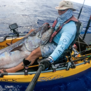 Epic 170 lbs Dogtooth Tuna from a kayak by slow pitch jigging on Guam