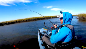 Follow kayak fishing youtuber Robert Field as he battles wind and low water on a good redfish catch and cook session in Louisiana, USA.