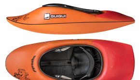 "A new generation of freestyle kayak. Guillaume and the GuiGui pro team have been hard at work refining their latest freestyle design, with an injection of enthusiasm from Pyranha, who will bring the design to life in plastic. Rather than being designed for whichever type of feature is hot that year, this boat is designed to excel on both waves and holes, whether you’re trying to one-up your friends for fun or competition."